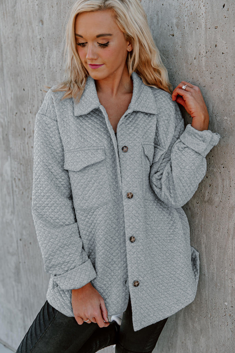 Brooklynn Retro Quilted Flap Pocket Button Shacket - Stylish and Comfortable Women's Outerwear-4