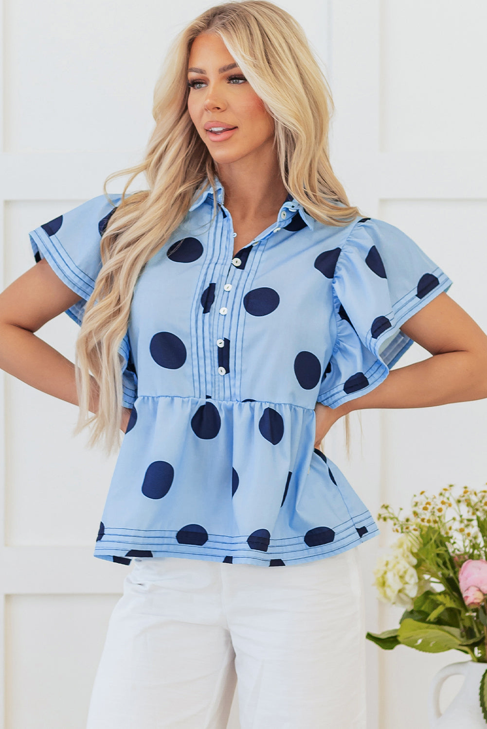 Journey Polka Dot Buttoned Blouse - Playful Polka Dots & Sophisticated Style-3