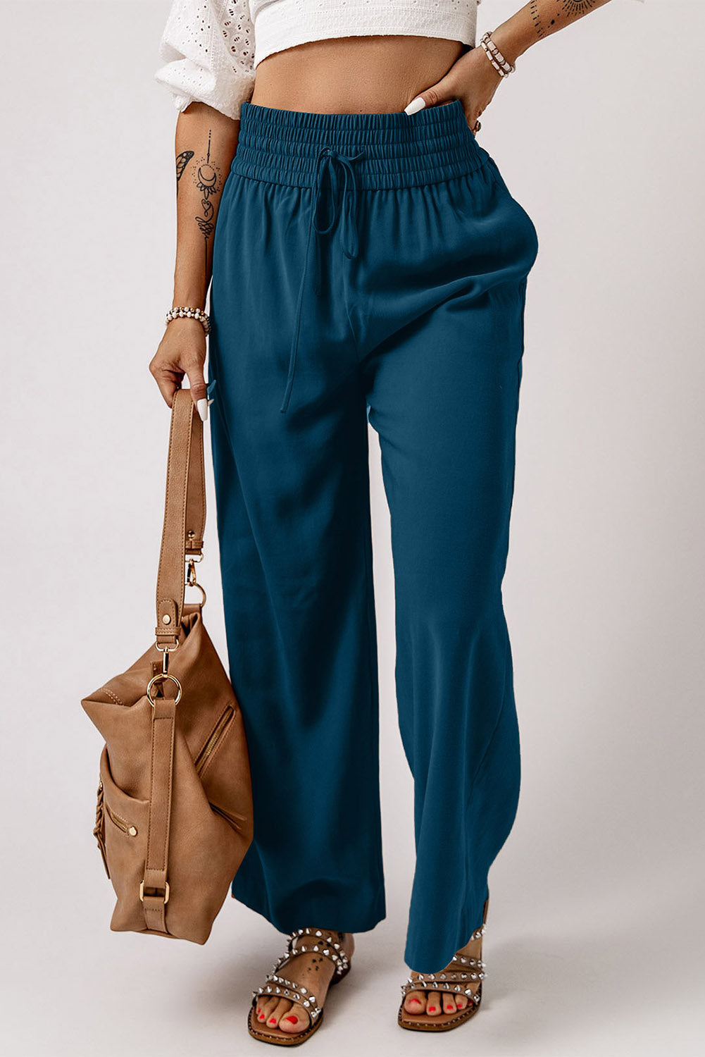 Kenzie Women's Stylish Drawstring Waist Wide Leg Casual Pants for Ultimate Comfort and Chic Style-4