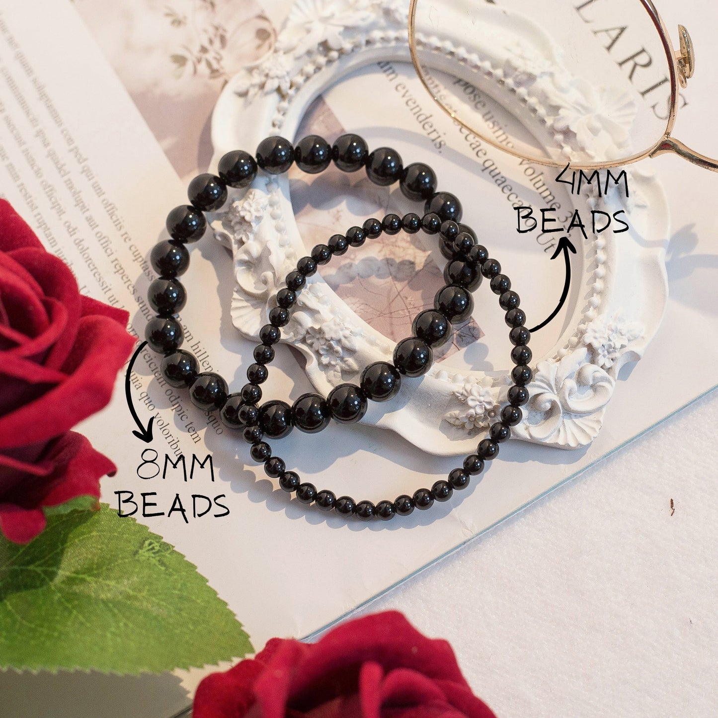 8mm Black Obsidian Beaded Crystal Bracelet for Protection & Healing - Choose Your Bead Size