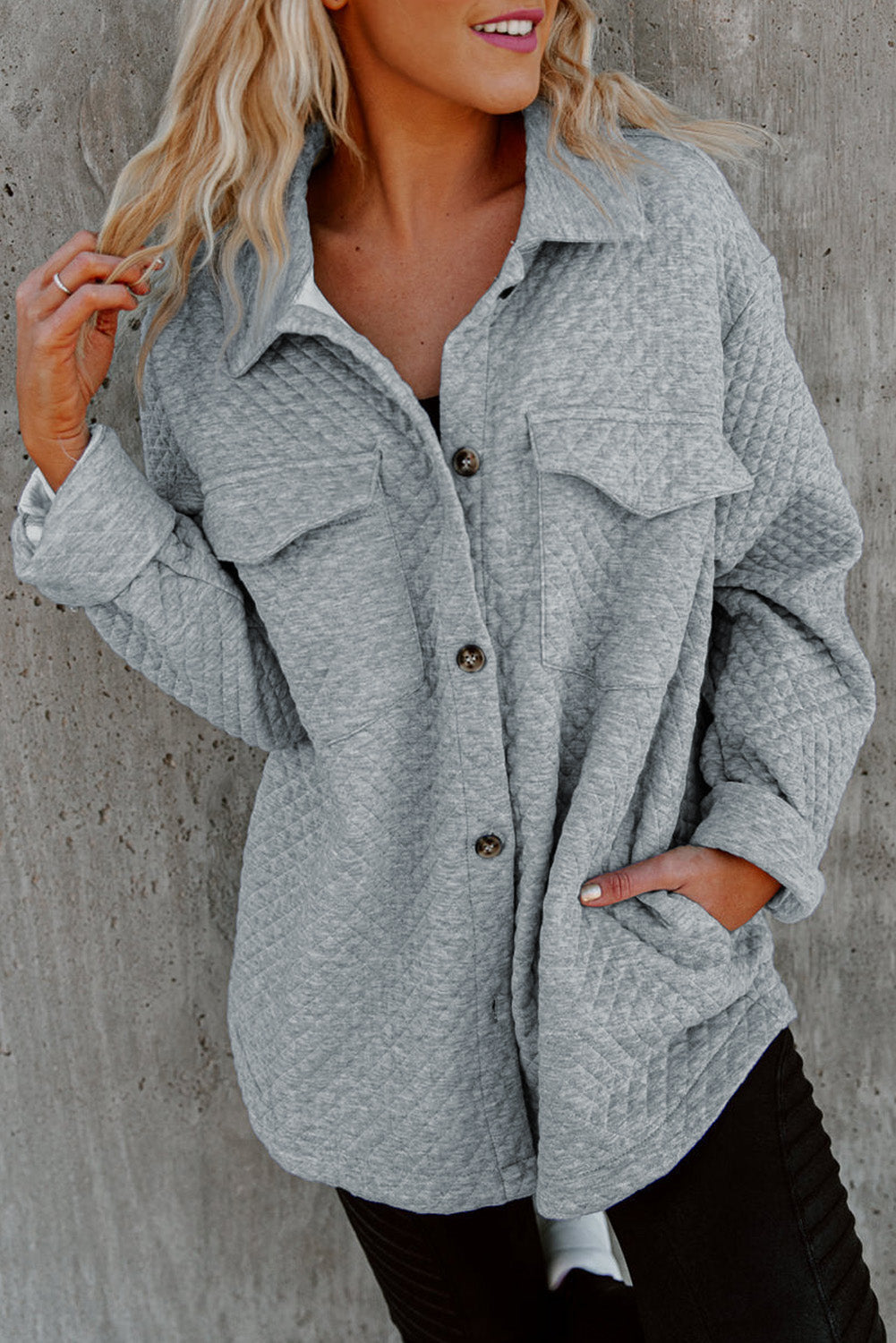 Brooklynn Retro Quilted Flap Pocket Button Shacket - Stylish and Comfortable Women's Outerwear-2