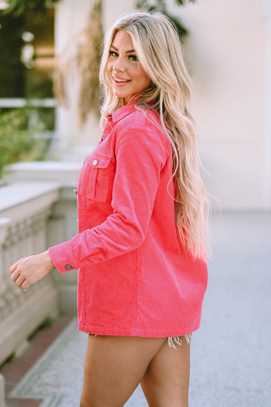 Claire Buttoned Flap Pocket Corduroy Jacket - Stylish & Chic Outerwear for Women