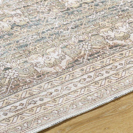 Billie Vintage Flat Pile Washable Rug - Durable, Machine-Washable, Elegant Home Décor