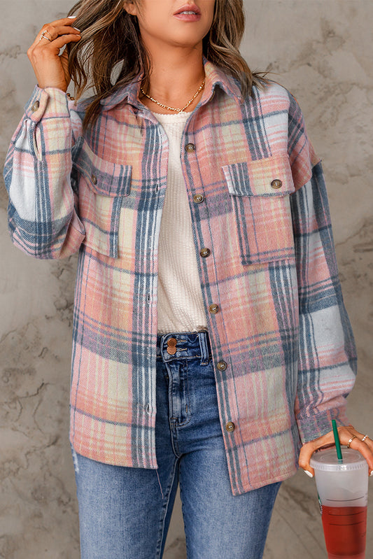 Addison Plaid Flap Pockets Shacket - Stylish and Chic Women's Layer-0