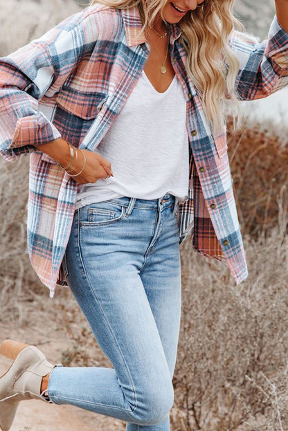 Addison Plaid Flap Pockets Shacket - Stylish and Chic Women's Layer-2