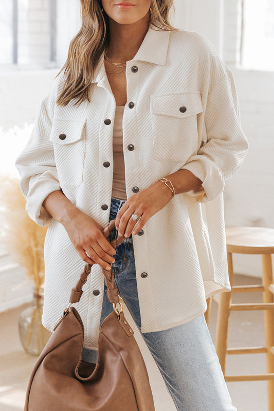 Rosalie Textured Flap Pocket Buttoned Shacket - Stylish Layer for Transitional Seasons-0
